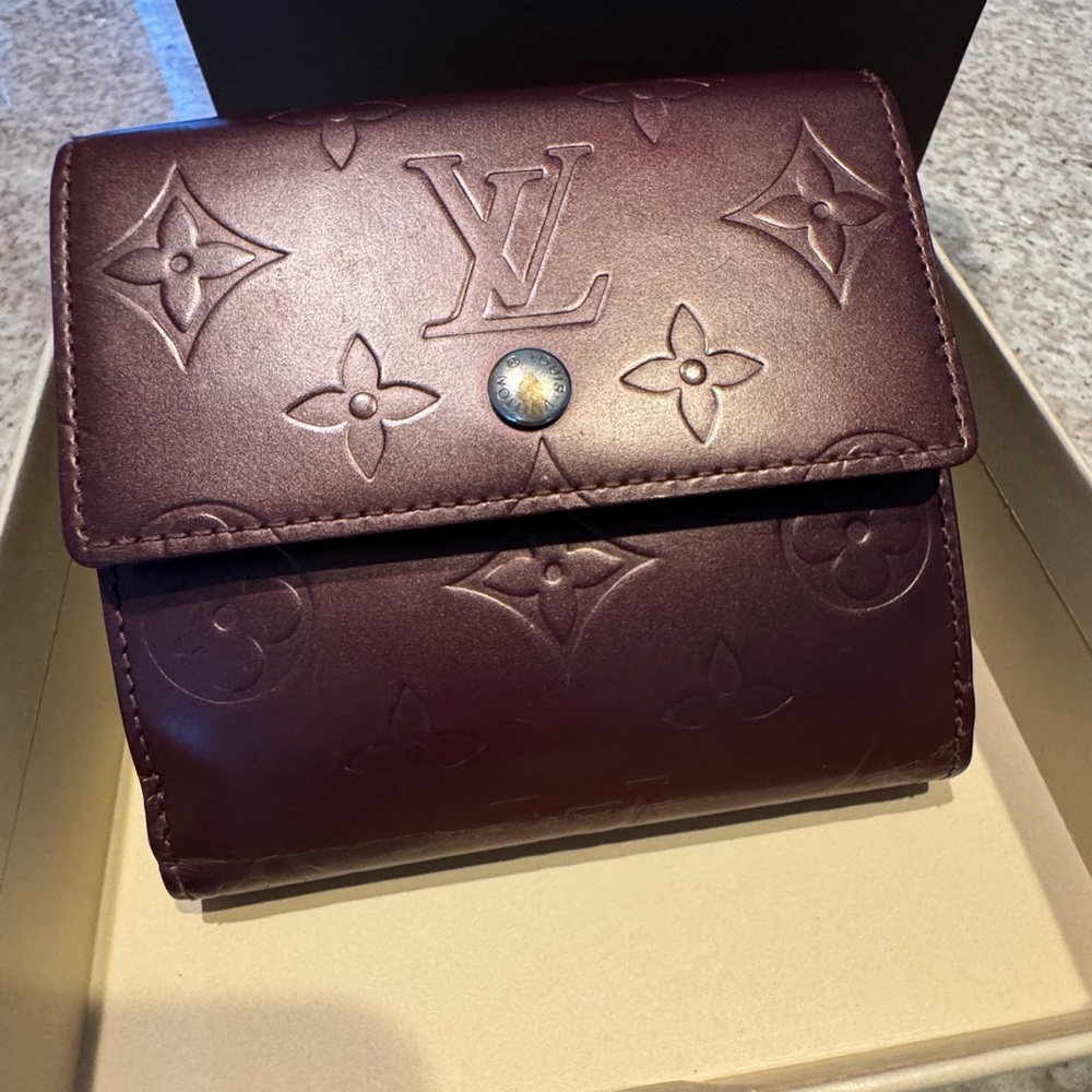 Louis Vuitton Embossed Monogram Compact Wallet in Deep Burgundy